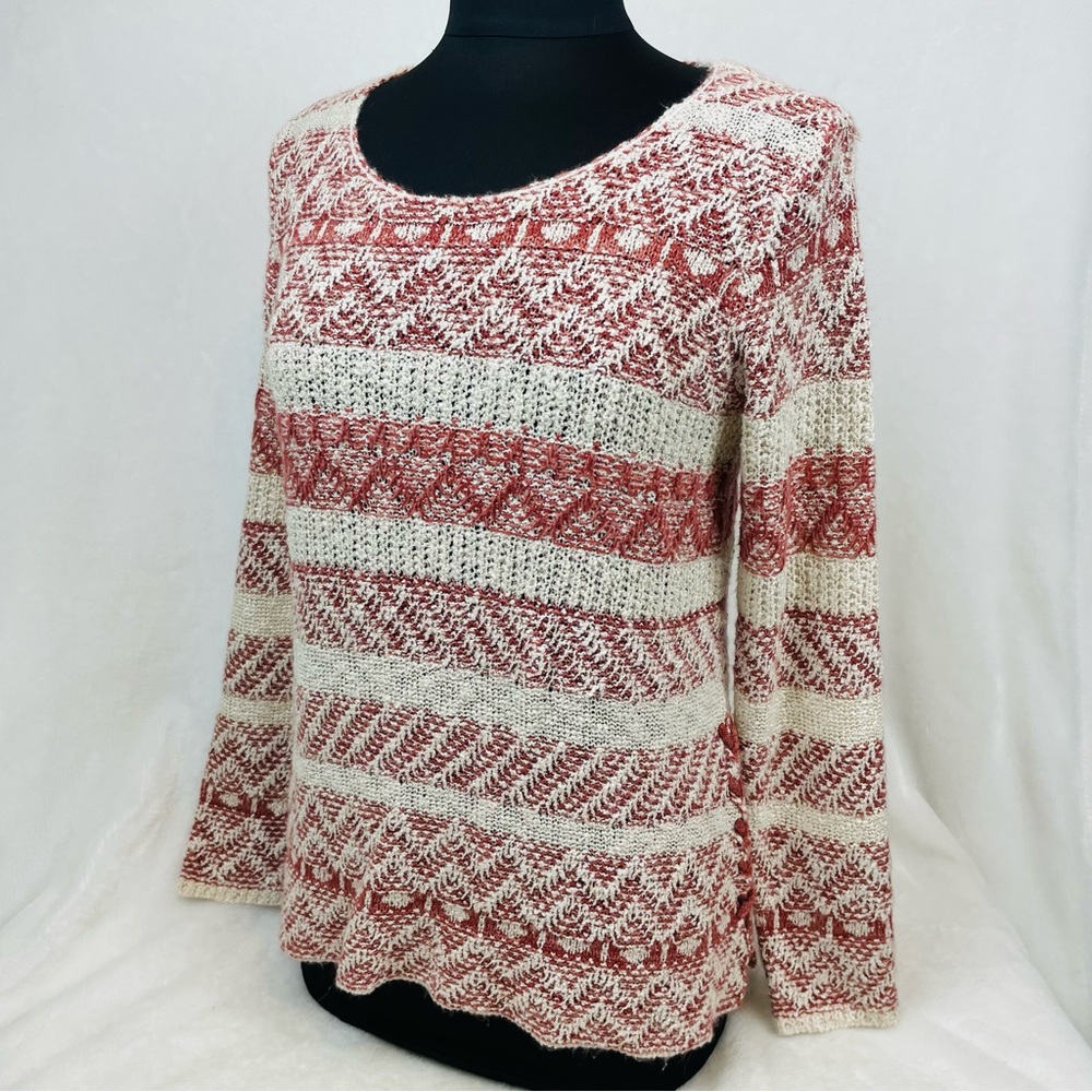 Knox Rose Sweater Top Women's Medium M Red White Striped Long Sleeve Pullover